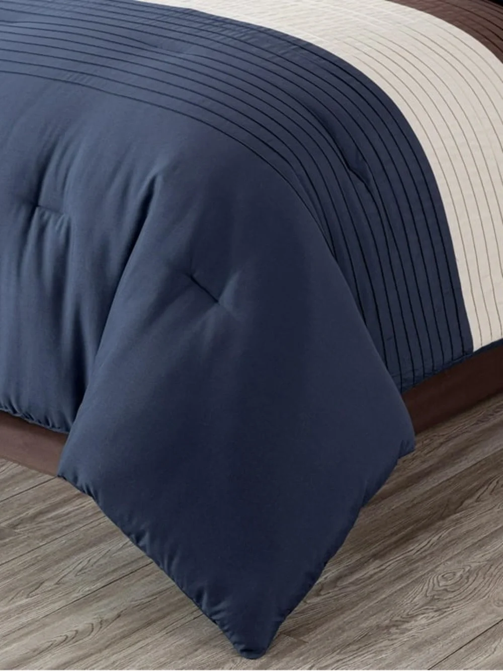 Navy Blue and Brown Striped king 3 piece Comforter set